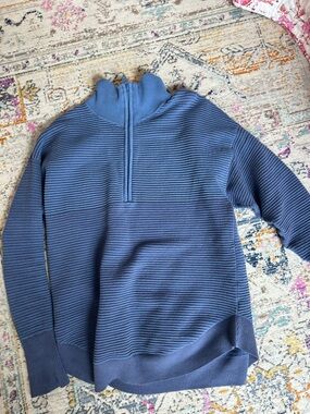 aerie Blue Ribbed Quarter-Zip Pullover